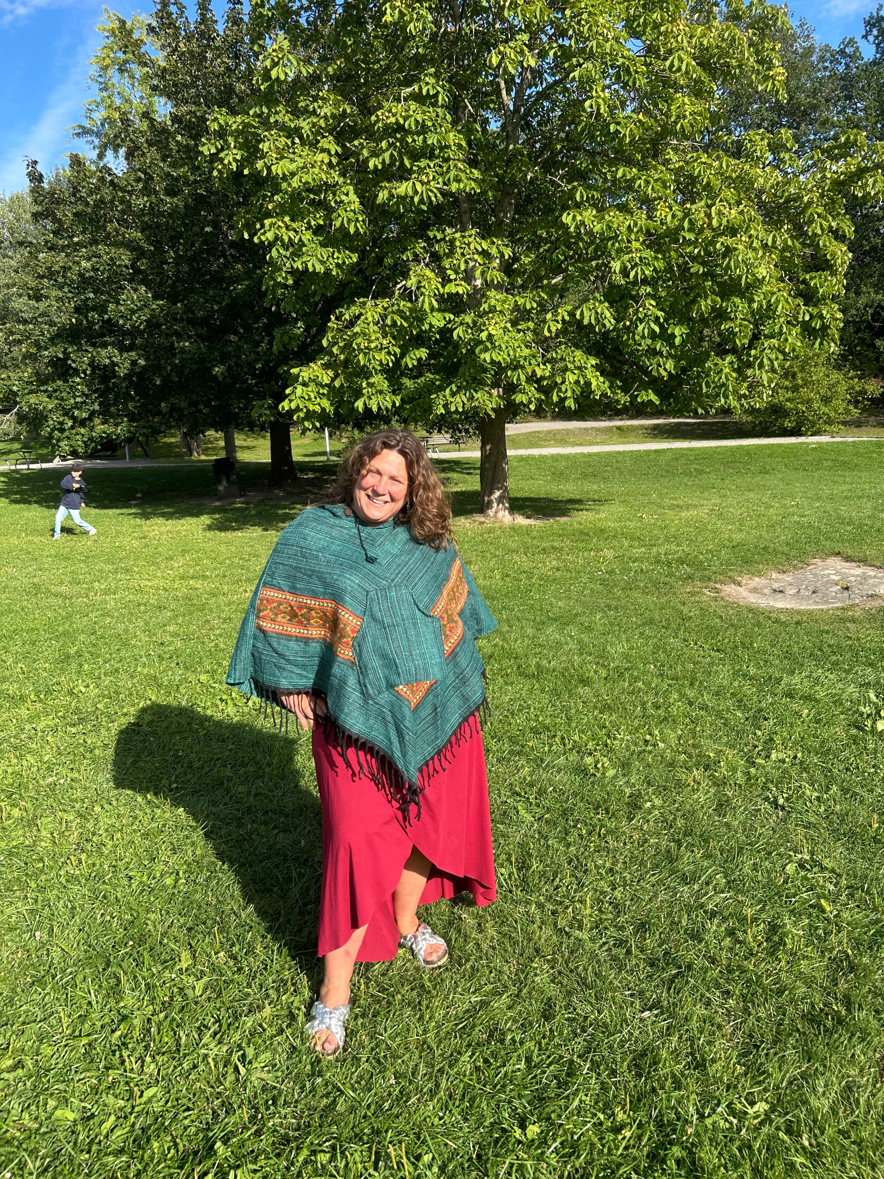Randig Poncho med Luva