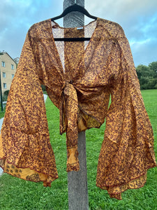Silk tie top with wide sleeves