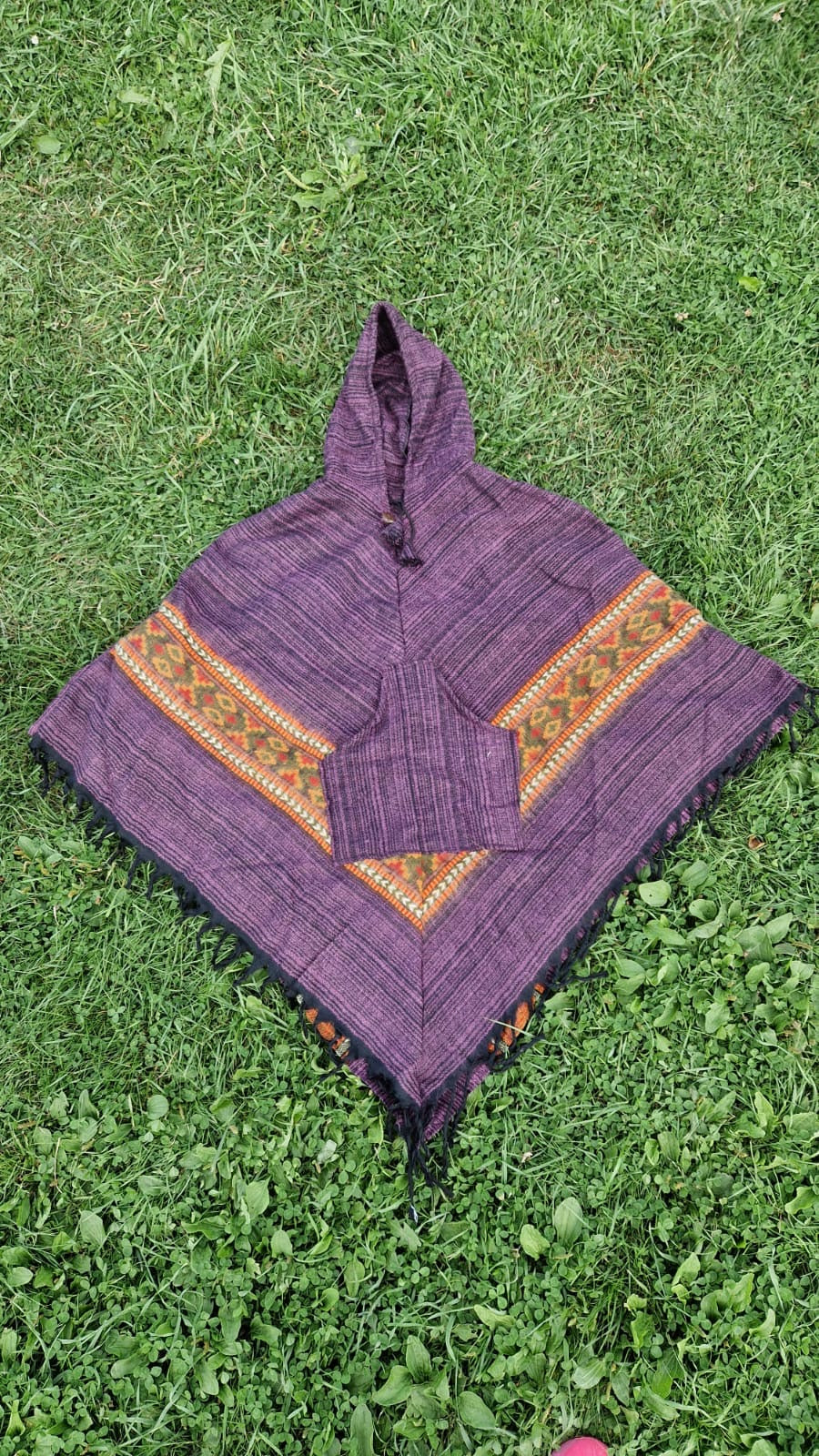 Randig Poncho med Luva