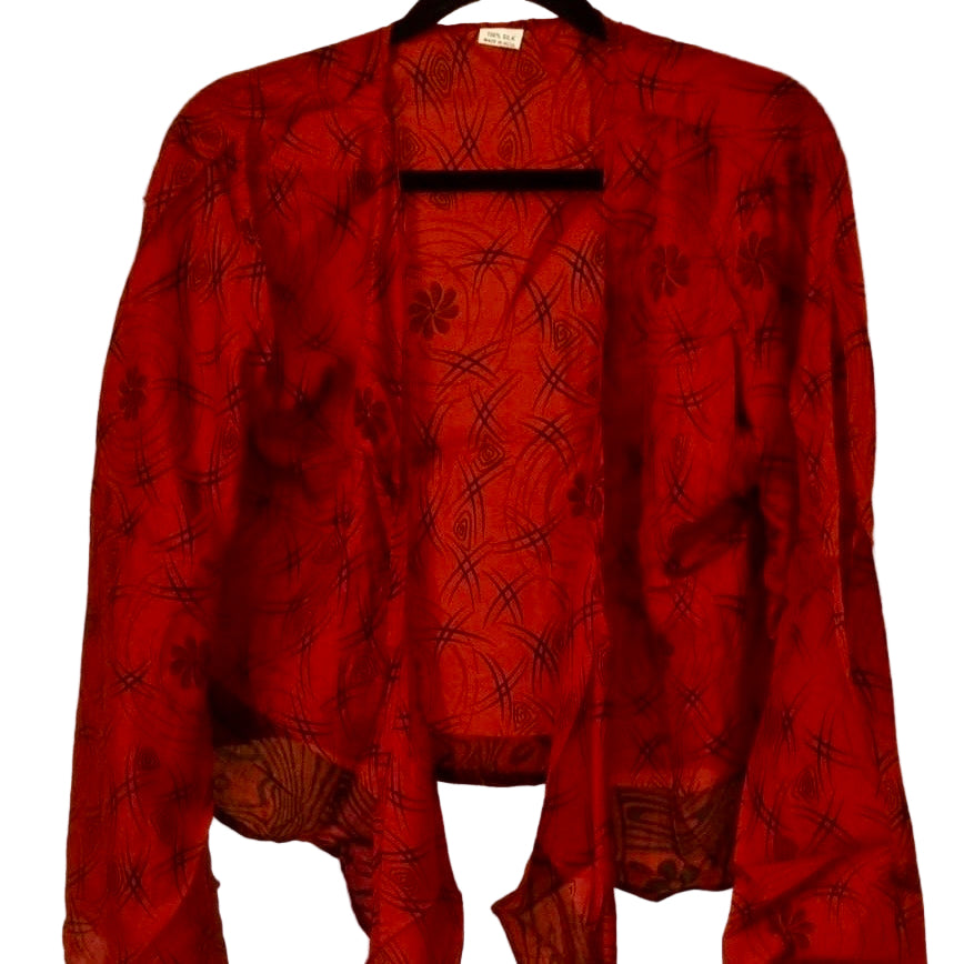 Silk tie top with wide sleeves