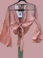Load image into Gallery viewer, Silk tie top with wide sleeves
