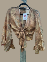 Load image into Gallery viewer, Silk tie top with wide sleeves
