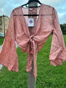 Silk tie top with wide sleeves