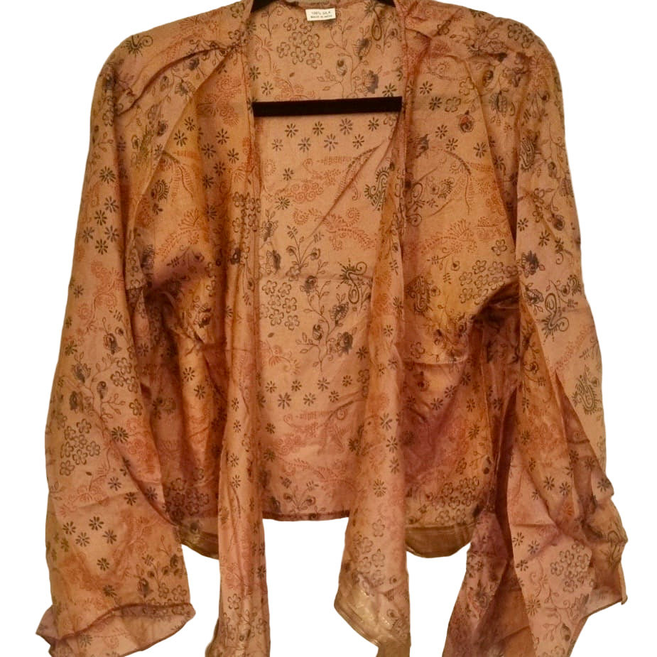 Silk tie top with wide sleeves