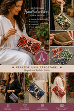 Load image into Gallery viewer, Broderad handledsväska från Indien – unik färgstark clutch
