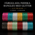 Load image into Gallery viewer, Färgglada indiska bangles med glitter – 6 st för 20 kr
