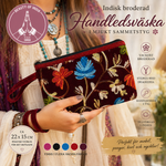 Load image into Gallery viewer, Indisk broderad handledsväska i sammet – blommor
